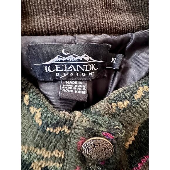 Vintage Icelandic Design Green Wool Blend Button Close Cardigan Women's XL FLAW - Picture 3 of 7